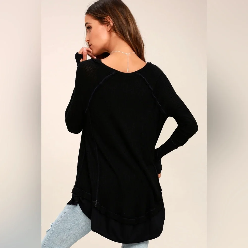 Free People Laguna Black Thermal Long Sleeve Top